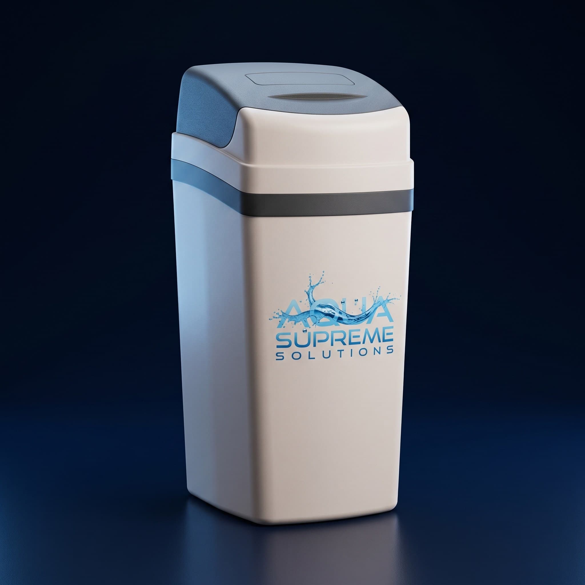 Aqua Supreme compact cabinet water softener with sliding top cover